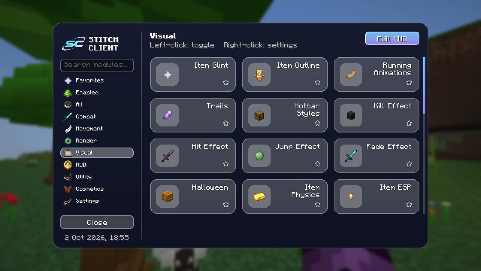 The Stitch Client menu